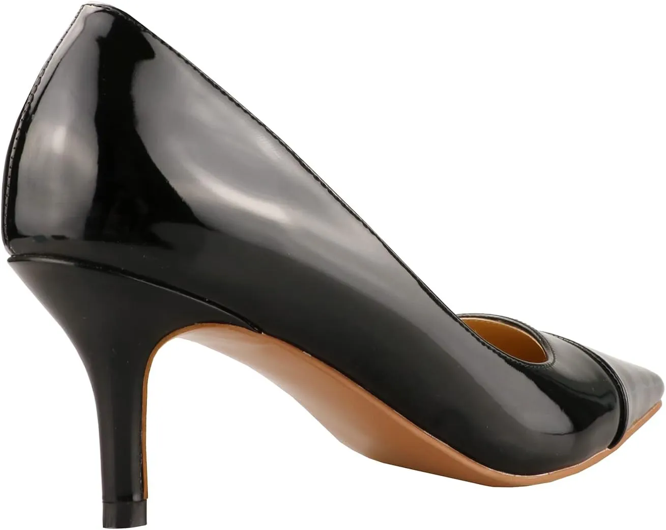 LEMUTISME Women's Fashion Patent Leather Square Cap Toe Elegant Two-Tone Slip On Low Kitten Heel Dress Pumps for Work Party Wedding