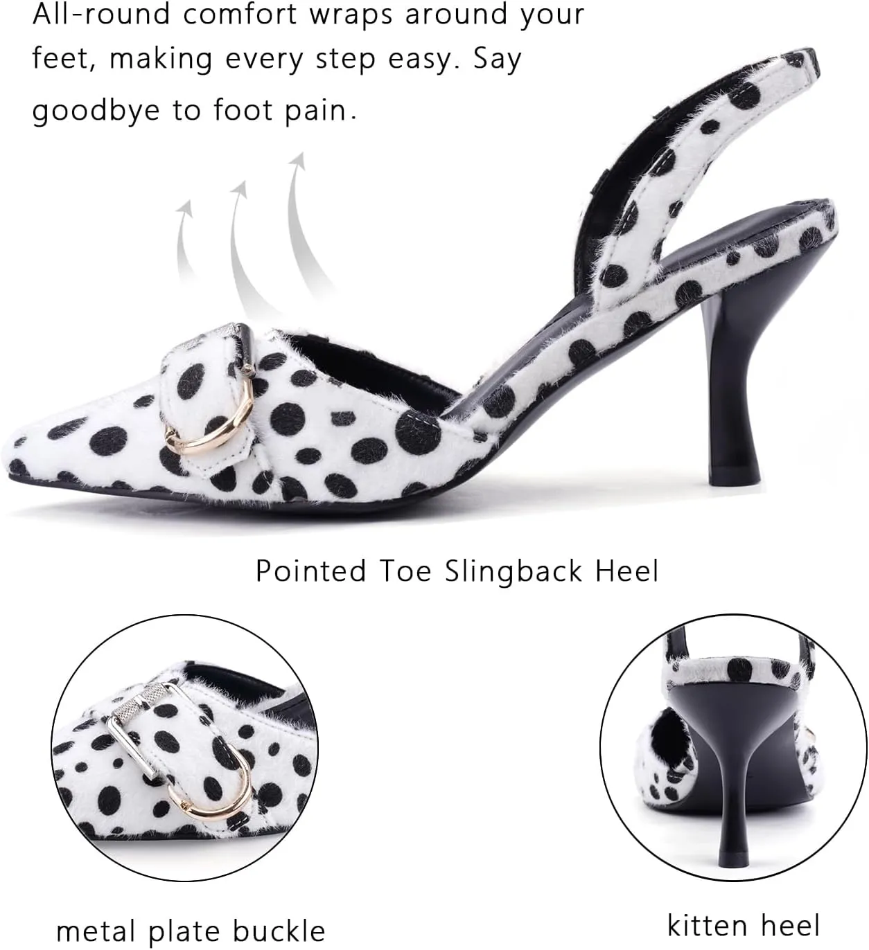 Leopard Kitten Heels Pointed Toe Slingback Heels for Women Closed Toe Pumps with Buckle