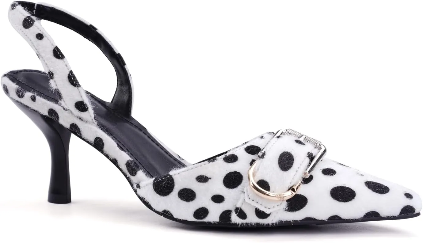Leopard Kitten Heels Pointed Toe Slingback Heels for Women Closed Toe Pumps with Buckle