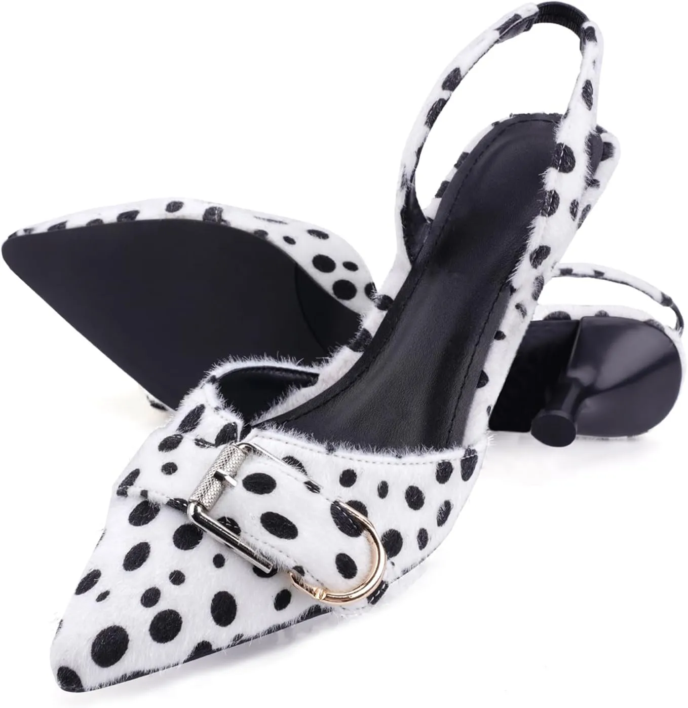 Leopard Kitten Heels Pointed Toe Slingback Heels for Women Closed Toe Pumps with Buckle