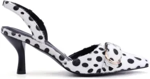 Leopard Kitten Heels Pointed Toe Slingback Heels for Women Closed Toe Pumps with Buckle