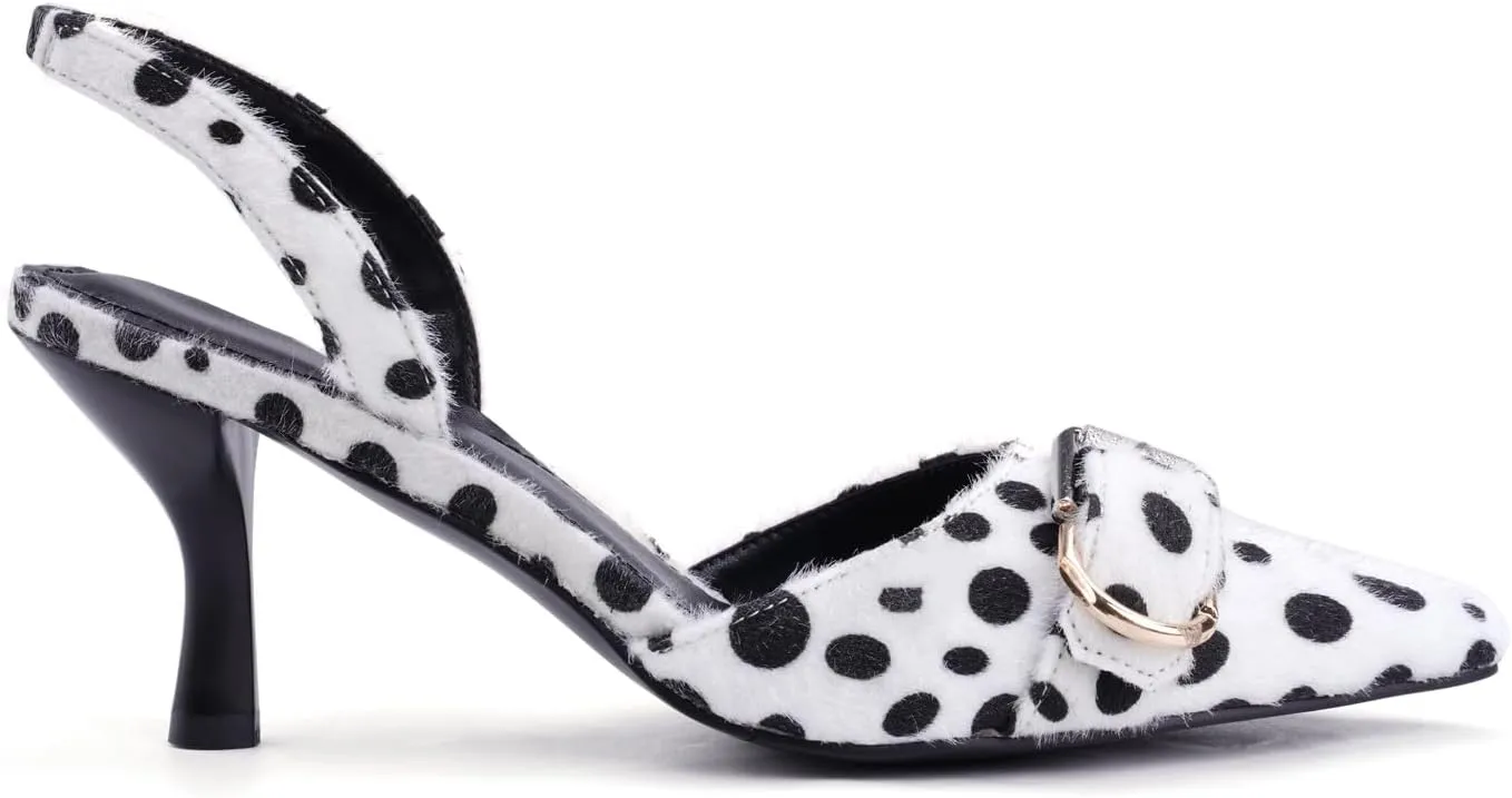 Leopard Kitten Heels Pointed Toe Slingback Heels for Women Closed Toe Pumps with Buckle