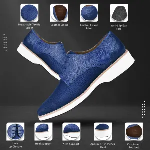 LIBERTYZENO Mens Textile and Lizard Print Genuine Leather Adults Lace Up Casual and Party Dress Shoes for Prom Graduation