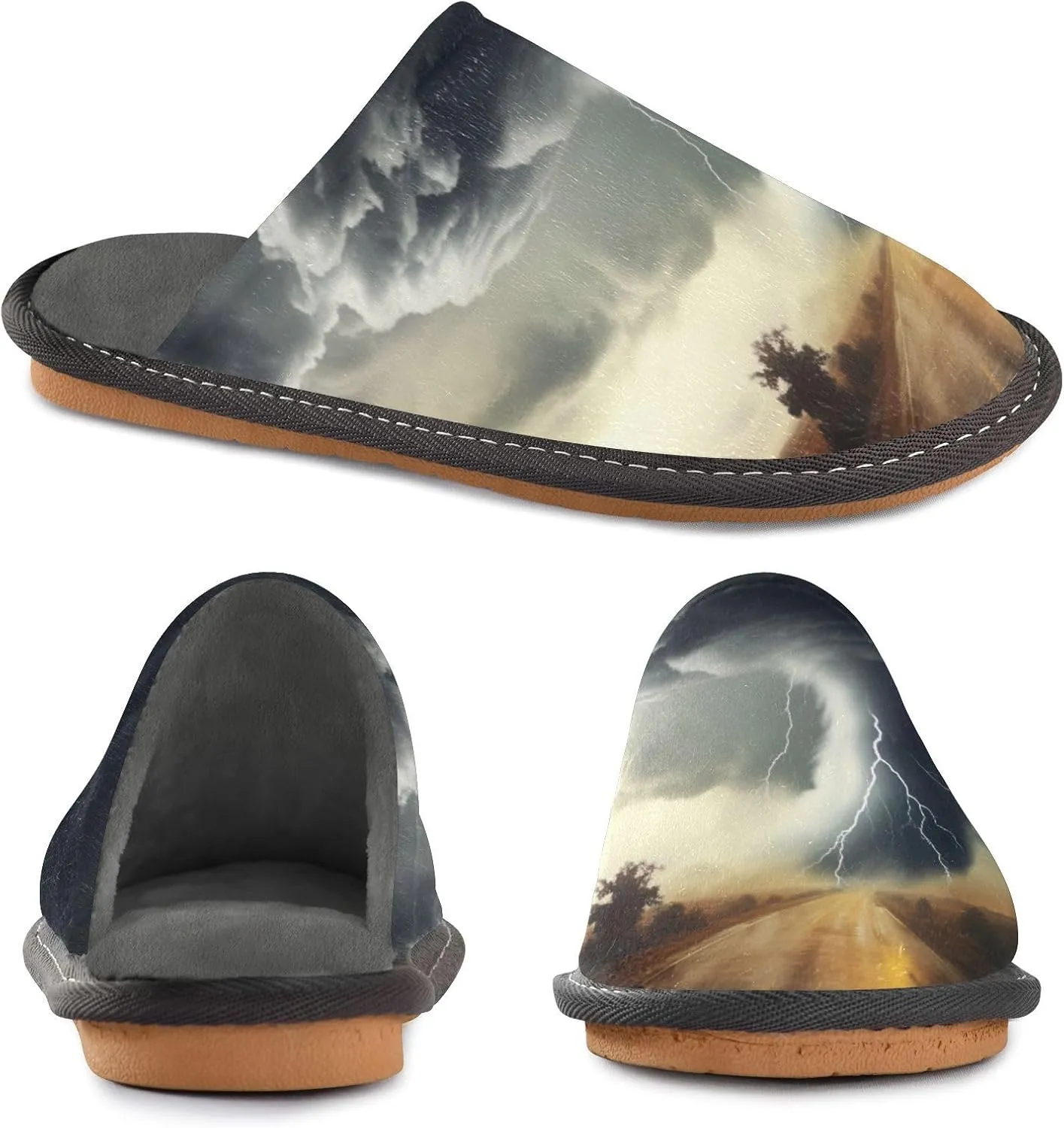 Lightning Sandstorm House Slippers for Women,Mens Fuzzy Slippers,Soft Comfy Memory Foam Non-slip Indoor & Outdoor House Shoes-25