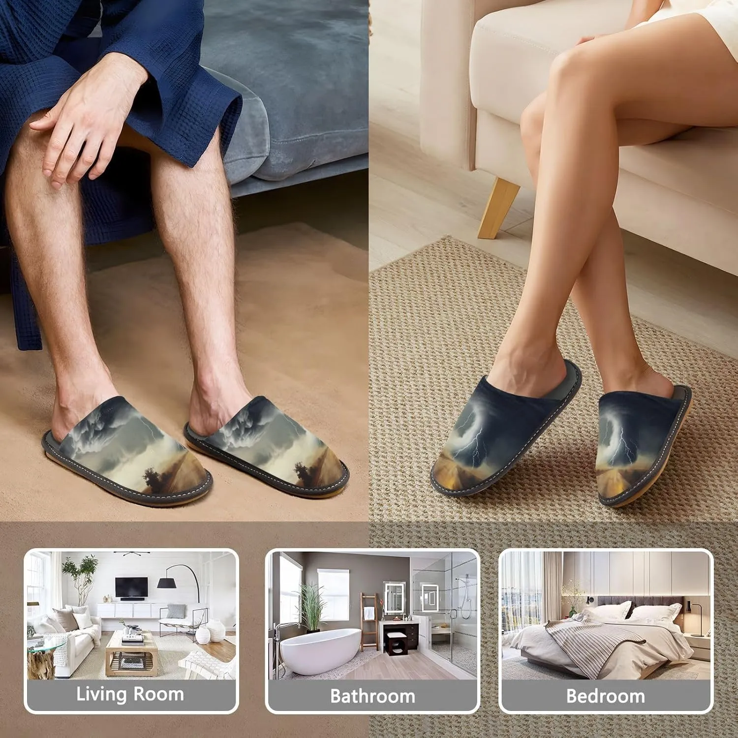 Lightning Sandstorm House Slippers for Women,Mens Fuzzy Slippers,Soft Comfy Memory Foam Non-slip Indoor & Outdoor House Shoes-25