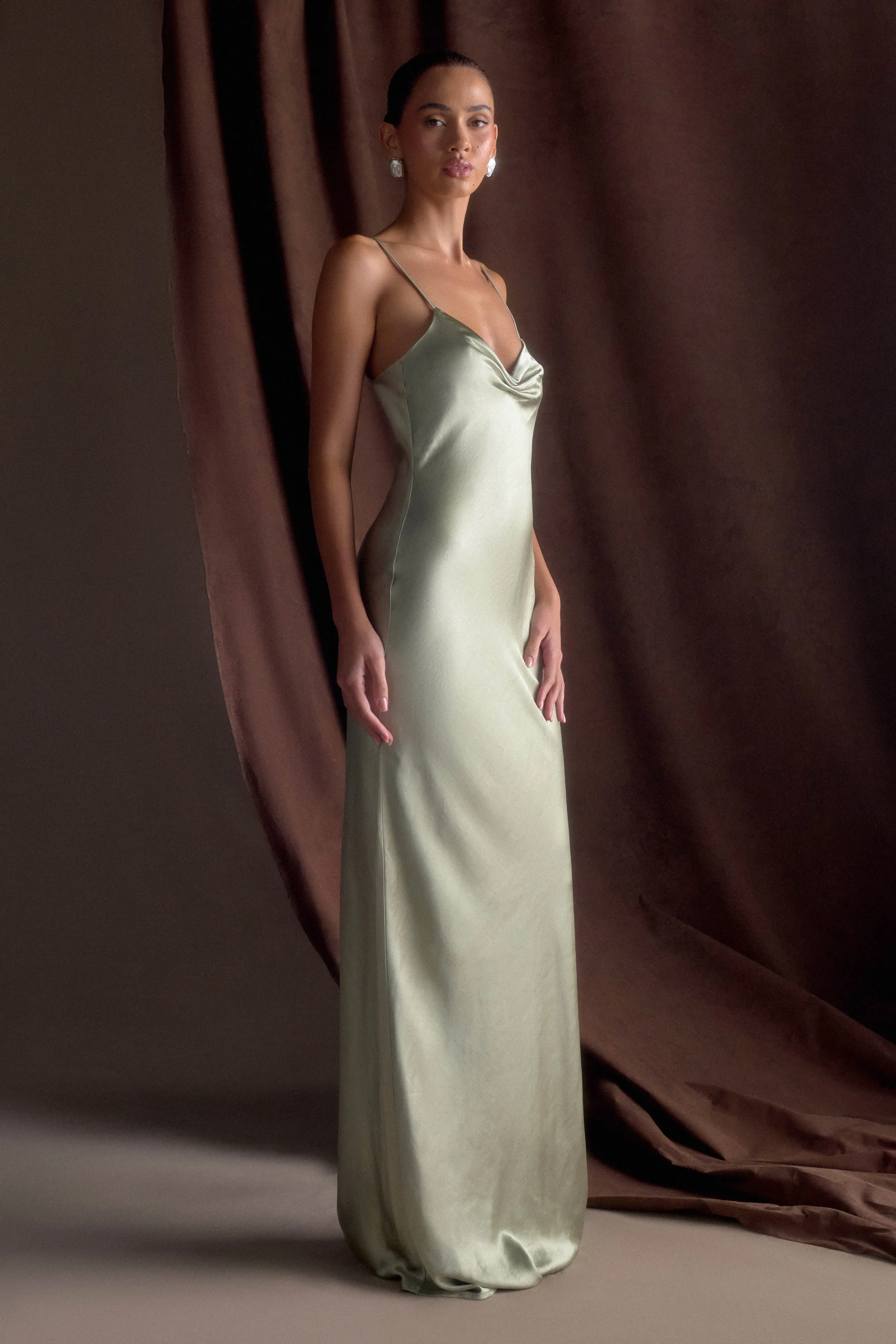 Lilly Sweetheart Satin Maxi Dress - Sage