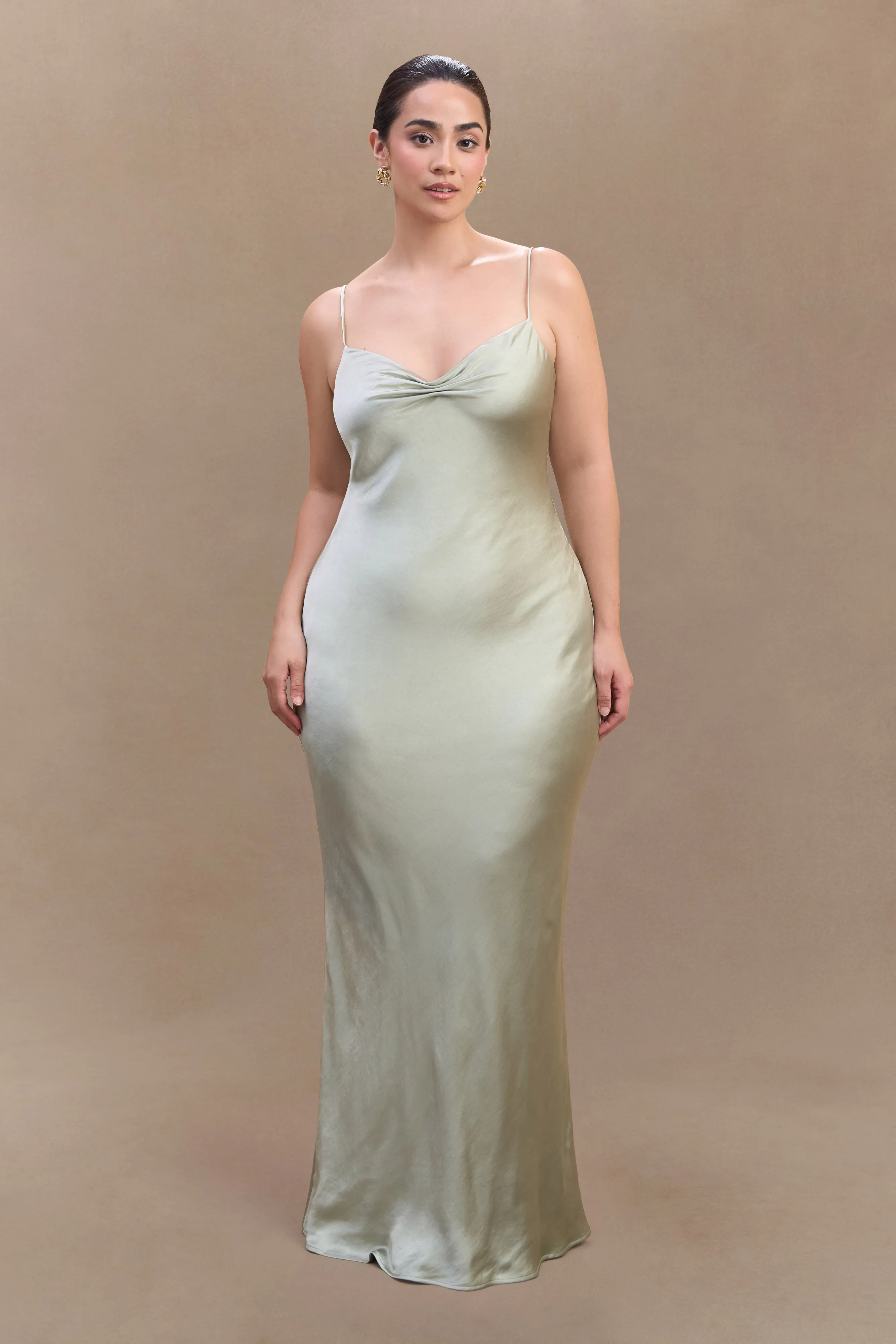 Lilly Sweetheart Satin Maxi Dress - Sage