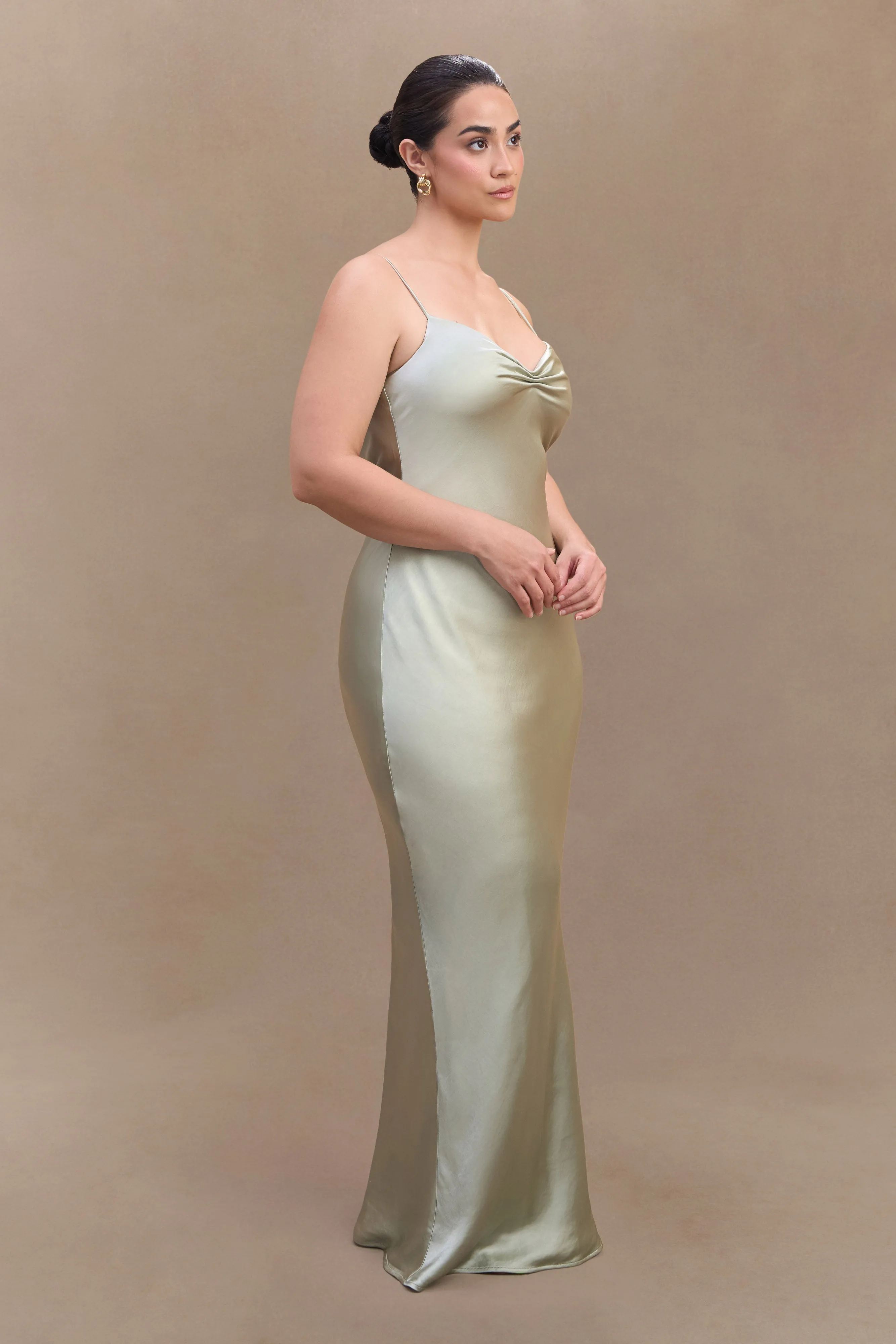 Lilly Sweetheart Satin Maxi Dress - Sage