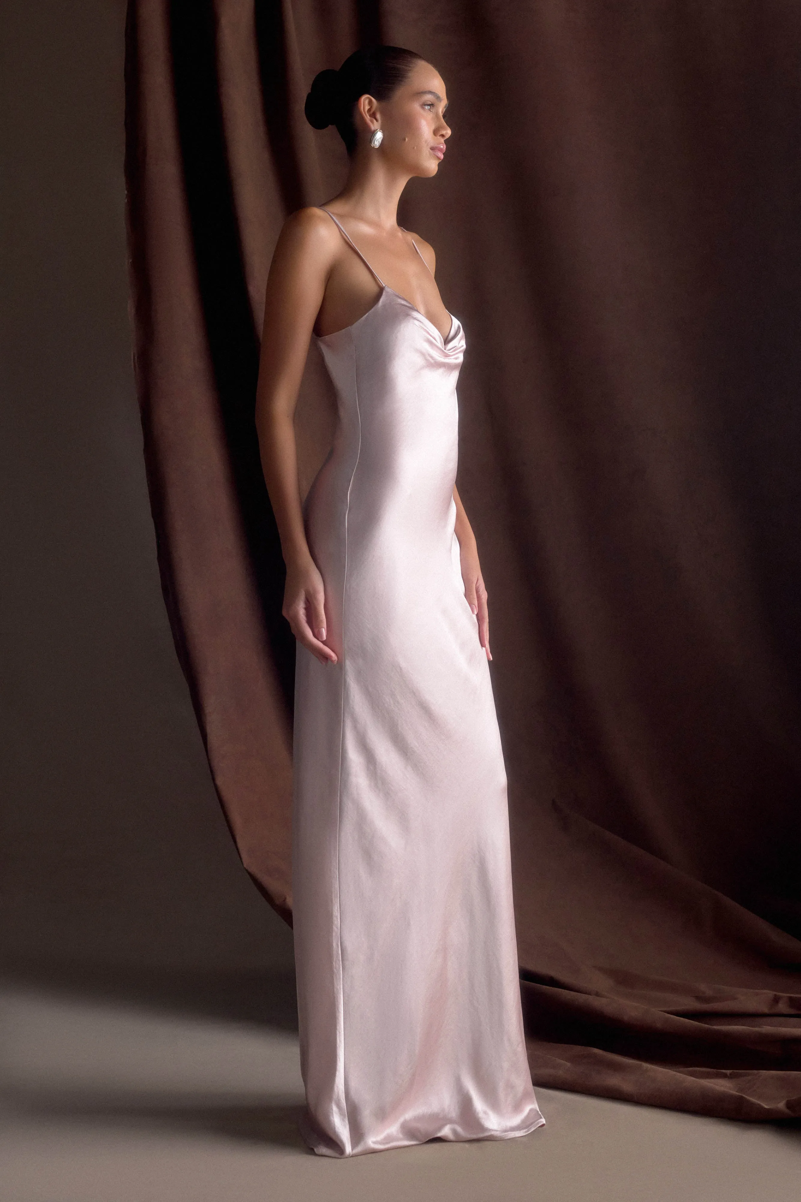 Lilly Sweetheart Satin Maxi Dress - Soft Pink