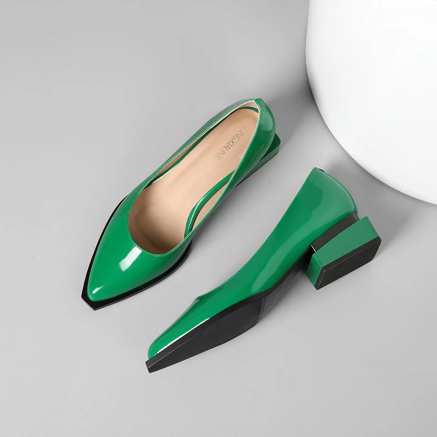 LingxiaUne Shoes for Women Fashion Forward Elegant Dressy Womens Pumps and Loafers with Low Chunky Heel and Sleek Pointed Toe Design Fashion Forward