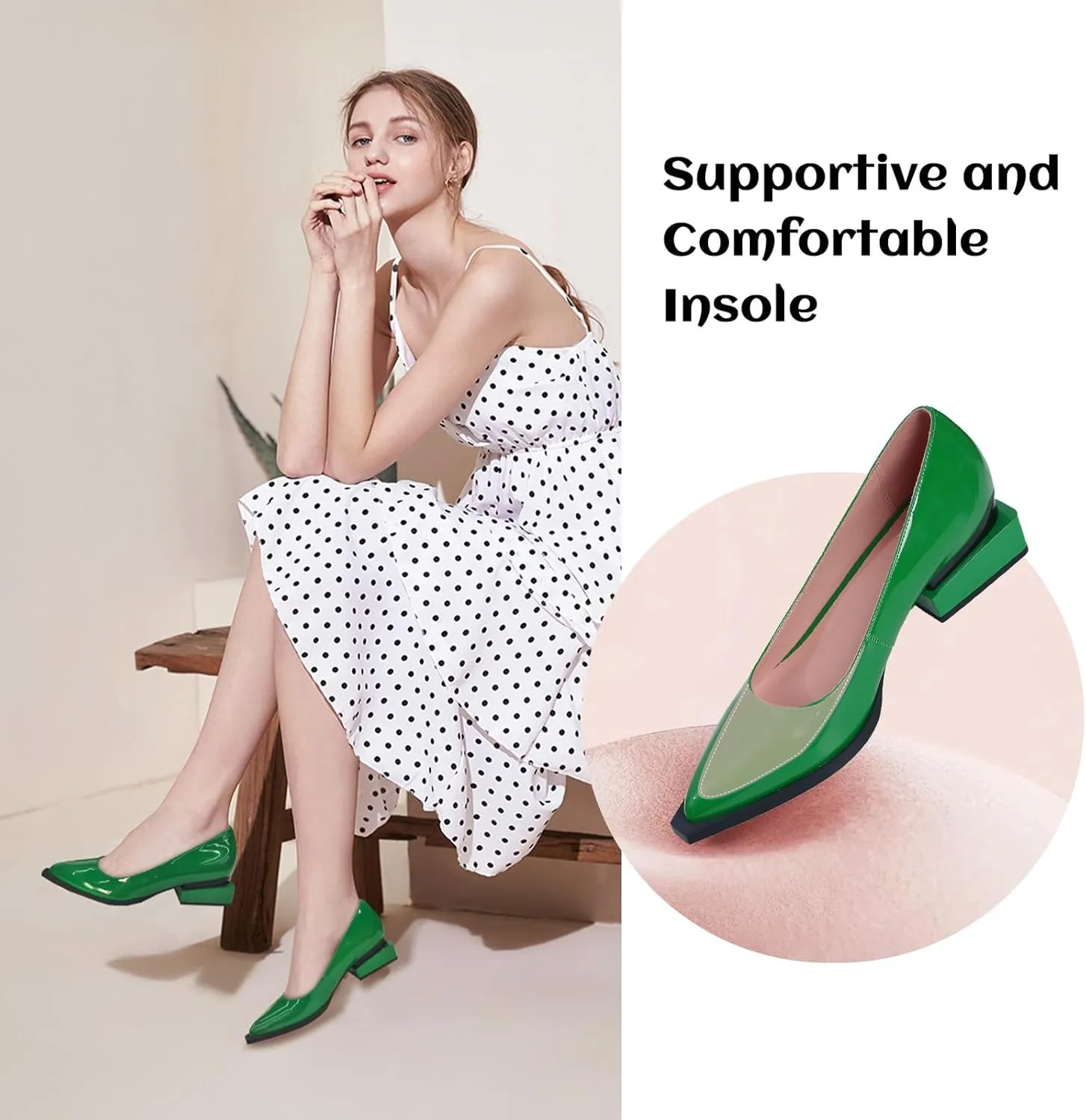 LingxiaUne Shoes for Women Fashion Forward Elegant Dressy Womens Pumps and Loafers with Low Chunky Heel and Sleek Pointed Toe Design Fashion Forward