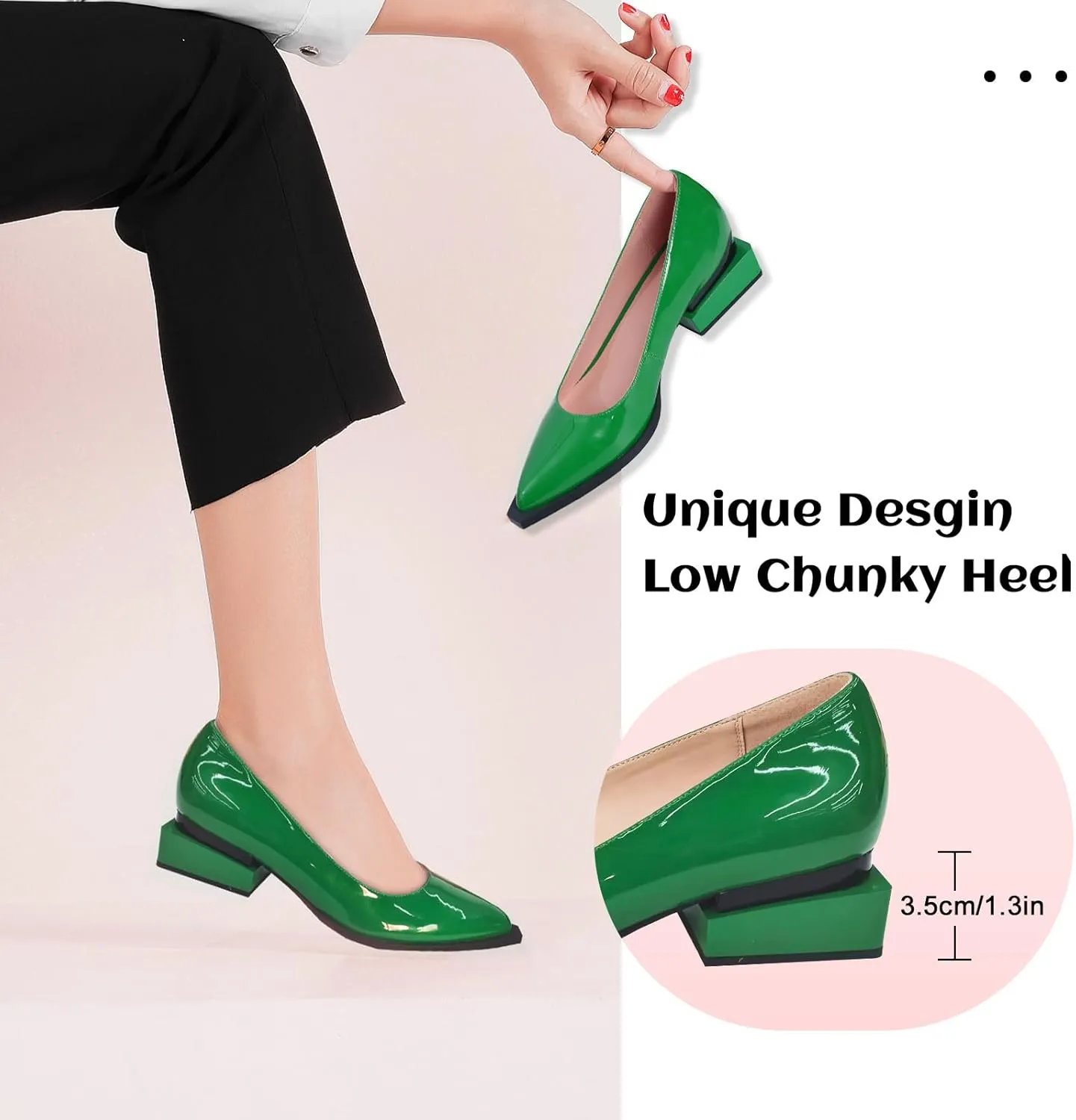LingxiaUne Shoes for Women Fashion Forward Elegant Dressy Womens Pumps and Loafers with Low Chunky Heel and Sleek Pointed Toe Design Fashion Forward