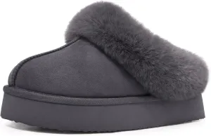 Litfun Fuzzy Platform Slippers for Women Comfy Winter House Shoes with Memory Foam Indoor Outdoor