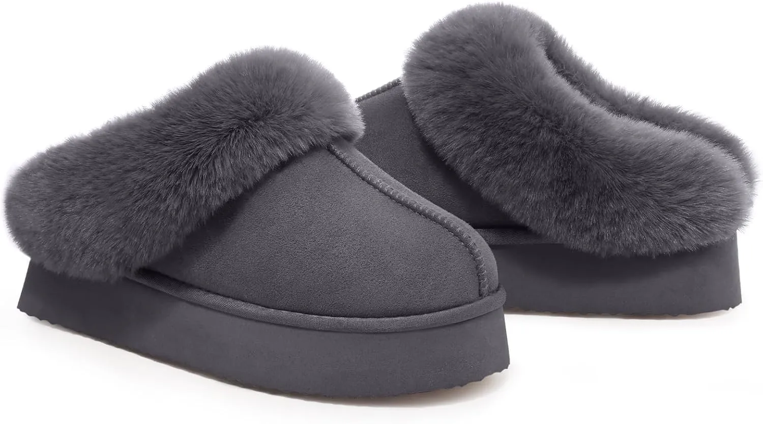 Litfun Fuzzy Platform Slippers for Women Comfy Winter House Shoes with Memory Foam Indoor Outdoor