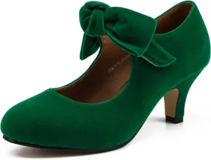 LIURUIJIA Women's Bow Heels Mary Jane Kitten Heel Pumps Round Toe Low Heels Ankle Strap Wedding Evening Party Dress Shoes