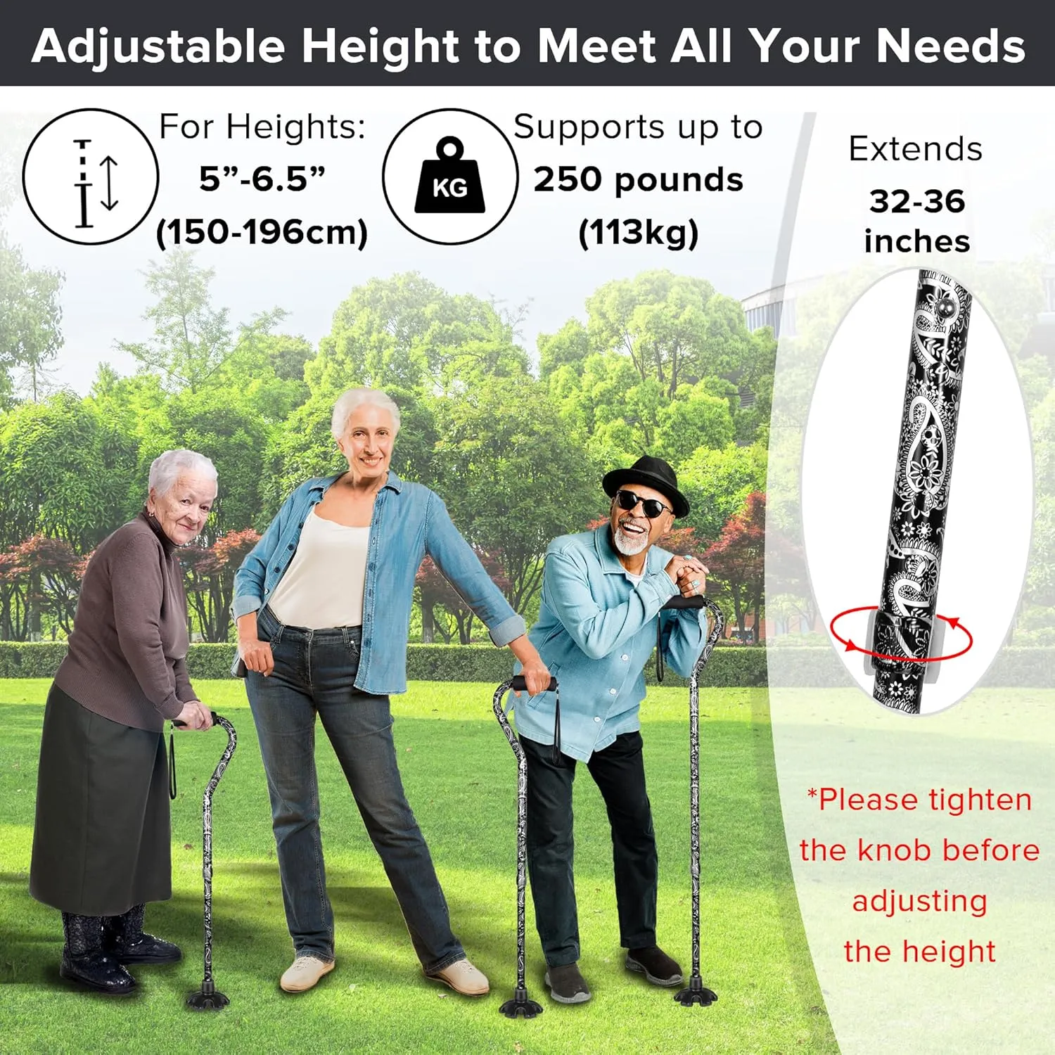 LIXIANG Walking Canes Stablize Women Quad Canes for Seniors & Adults Foldable Adjustable for Men & Women Heavy Duty Freestanding Cane for People with Leg Injuries 2kinds of feet can Change