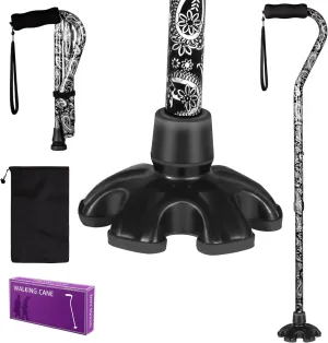 LIXIANG Walking Canes Stablize Women Quad Canes for Seniors & Adults Foldable Adjustable for Men & Women Heavy Duty Freestanding Cane for People with Leg Injuries 2kinds of feet can Change