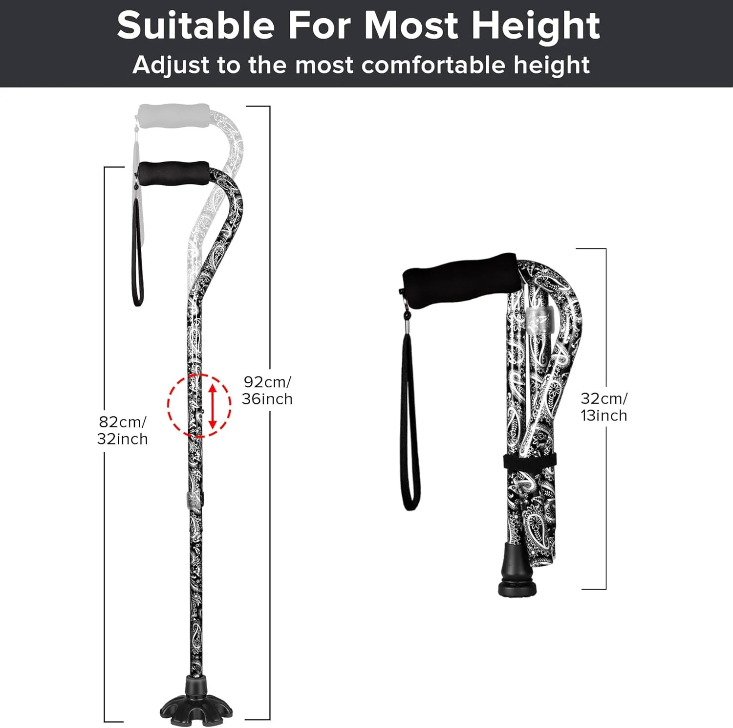 LIXIANG Walking Canes Stablize Women Quad Canes for Seniors & Adults Foldable Adjustable for Men & Women Heavy Duty Freestanding Cane for People with Leg Injuries 2kinds of feet can Change