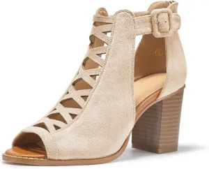 Liyuandian Womens Chunky Heel Open Toe Ankle Strap Zipper Back High Heel Sandals