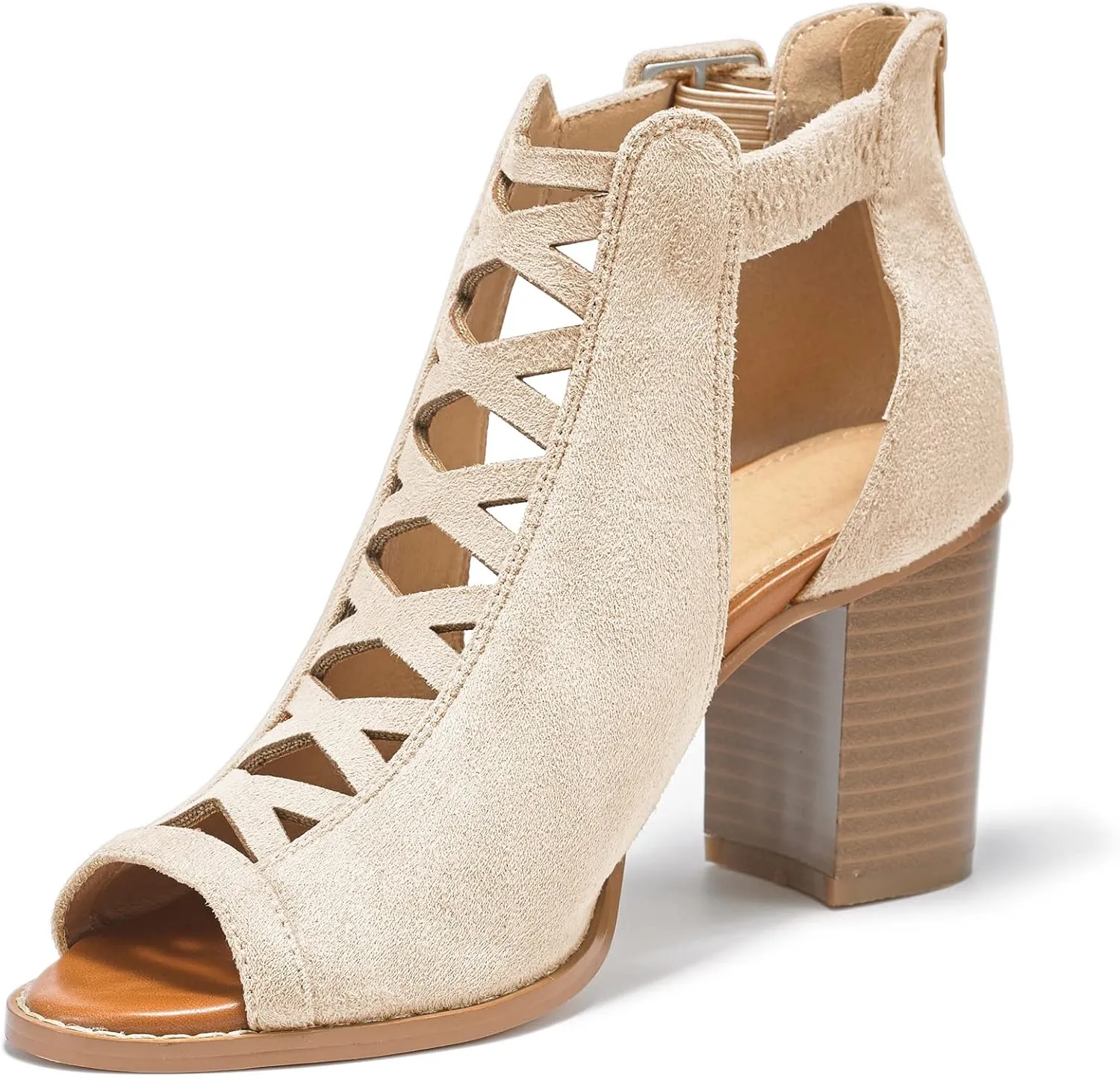 Liyuandian Womens Chunky Heel Open Toe Ankle Strap Zipper Back High Heel Sandals