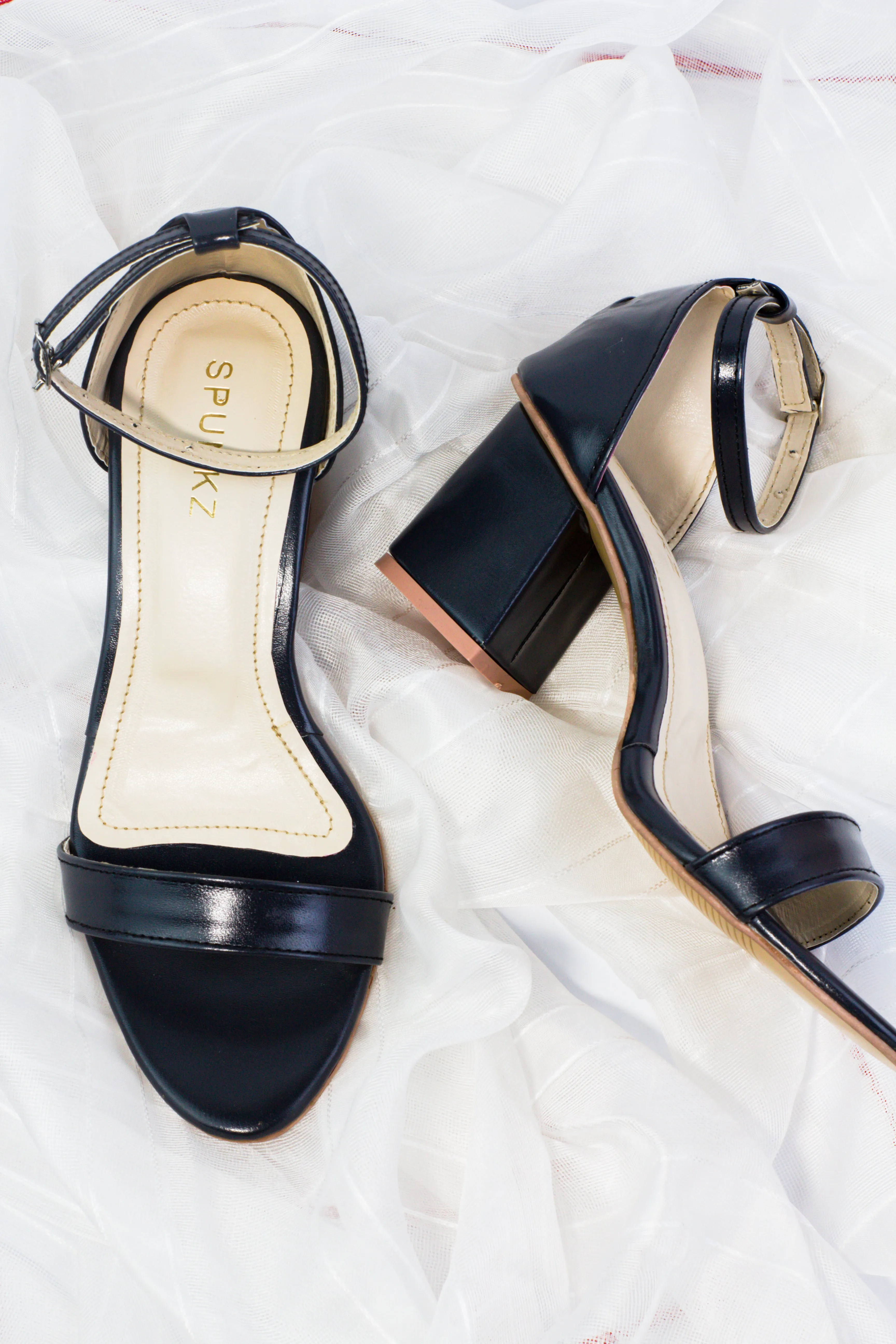 Liza Black Open Toe Chunky Block Heel Sandals-11031