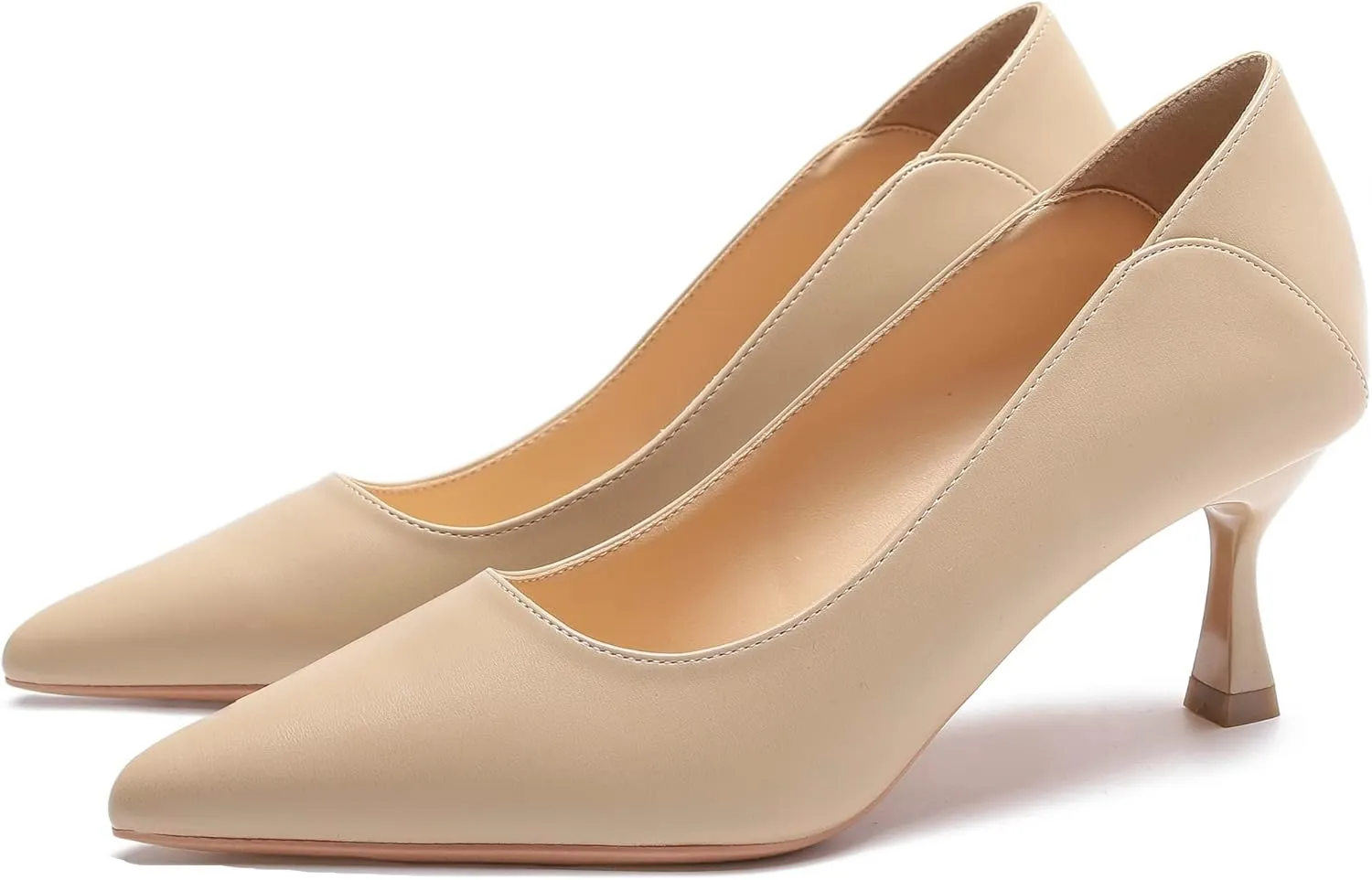 LizFoYa Women's Pointed Toe Leather Slip On 2 Inch Kitten Low Heel Pumps Office Work Dress Foldable Shoes