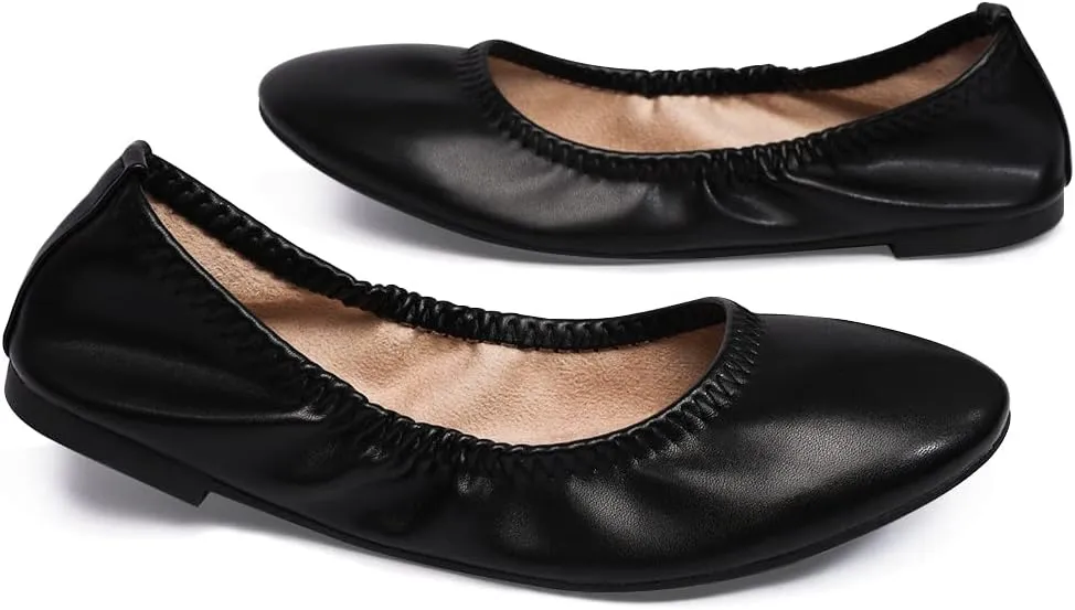 LM Women's Ballet Flats Round Toe Slip On Flats Shoes Casual Dress Shoes Foldable Portable Travel Ballet Flat