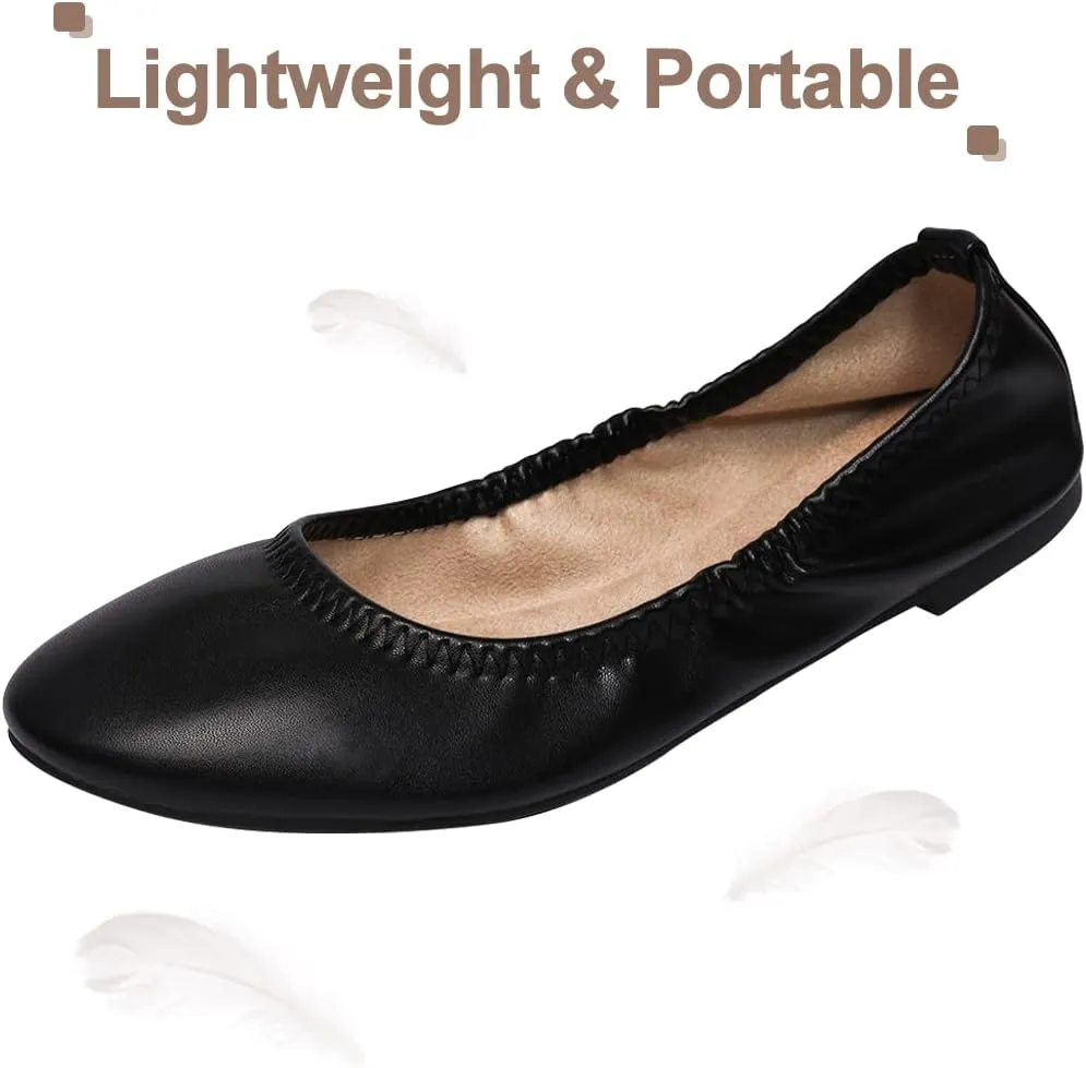 LM Women's Ballet Flats Round Toe Slip On Flats Shoes Casual Dress Shoes Foldable Portable Travel Ballet Flat