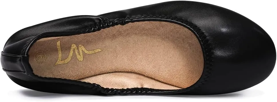 LM Women's Ballet Flats Round Toe Slip On Flats Shoes Casual Dress Shoes Foldable Portable Travel Ballet Flat