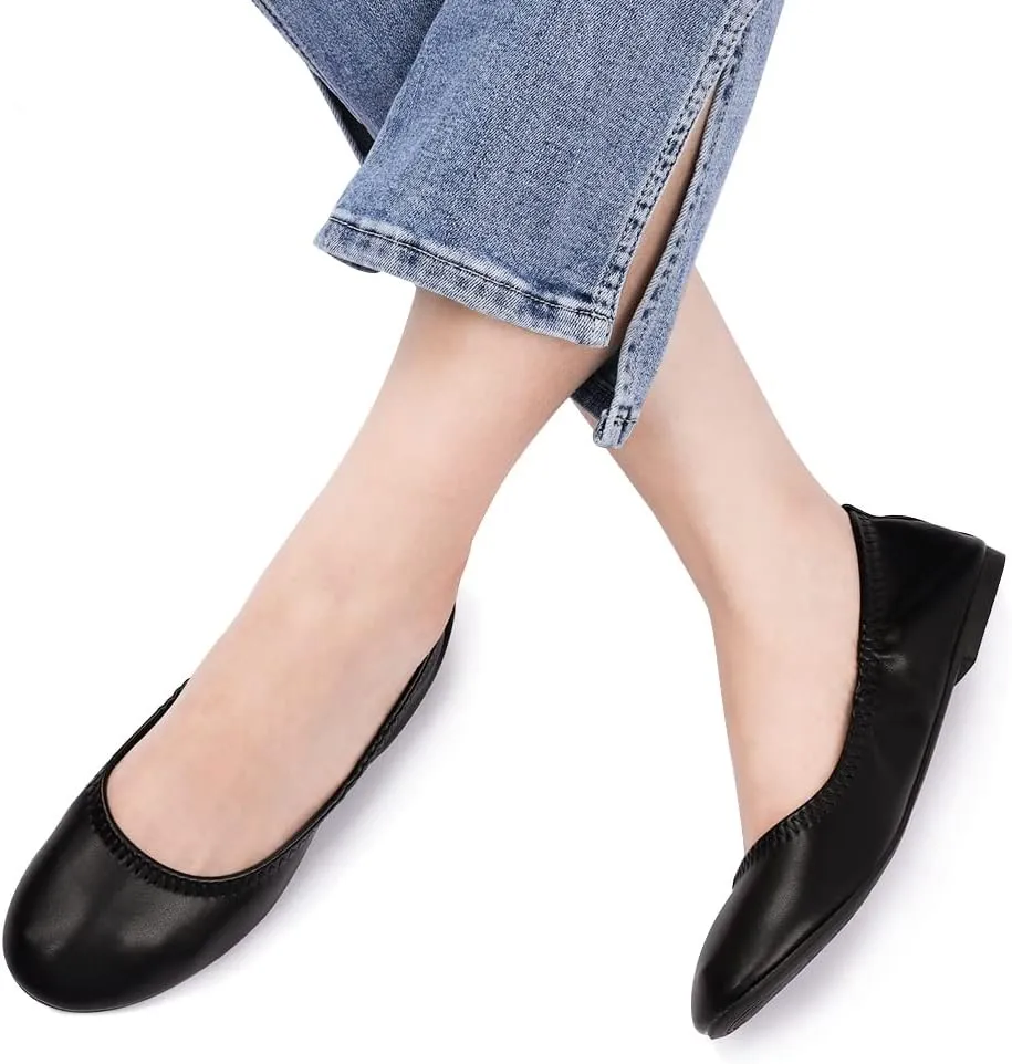 LM Women's Ballet Flats Round Toe Slip On Flats Shoes Casual Dress Shoes Foldable Portable Travel Ballet Flat