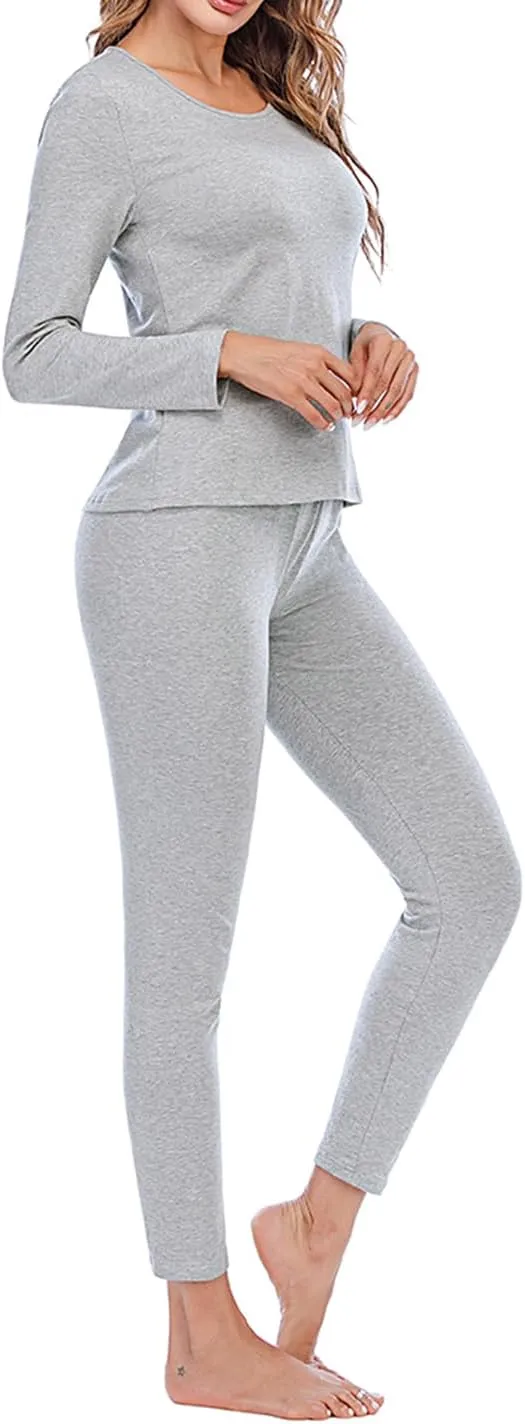 Locachy Cotton Thermal Underwear for Women Ultra Soft Long Johns Top & Bottom Set