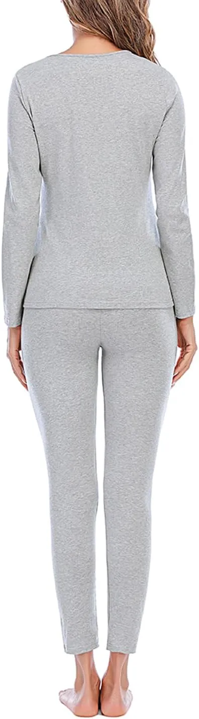 Locachy Cotton Thermal Underwear for Women Ultra Soft Long Johns Top & Bottom Set