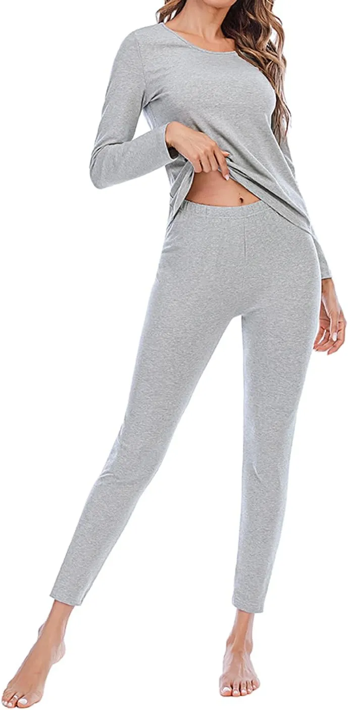 Locachy Cotton Thermal Underwear for Women Ultra Soft Long Johns Top & Bottom Set