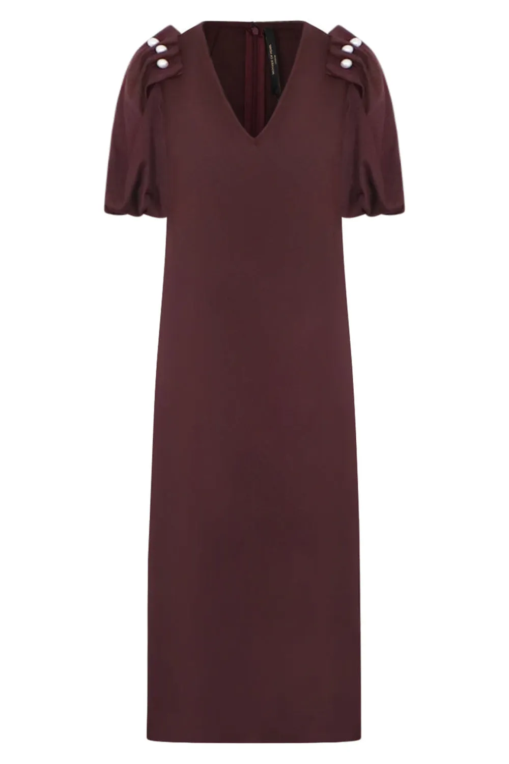 LOUELLA  MIDI DRESS WITH PEARL SLEEVE | PLUM