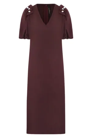LOUELLA  MIDI DRESS WITH PEARL SLEEVE | PLUM