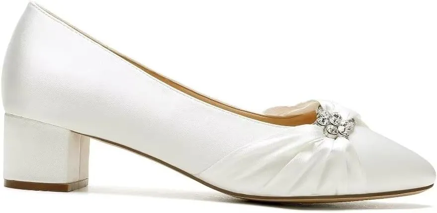 Low Heel Wedding Shoes - Closed Toe Block Heel Bridal Shoes for Women