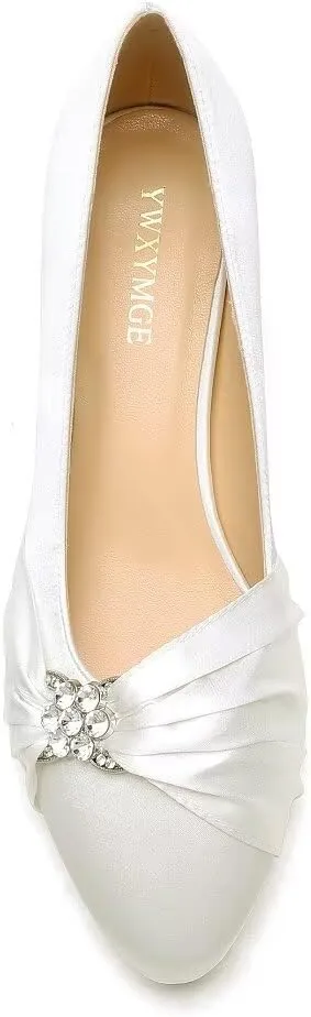 Low Heel Wedding Shoes - Closed Toe Block Heel Bridal Shoes for Women