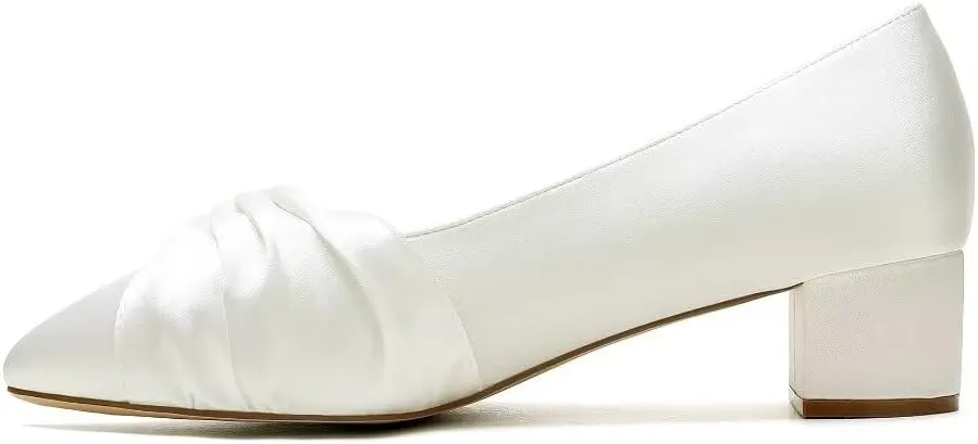 Low Heel Wedding Shoes - Closed Toe Block Heel Bridal Shoes for Women