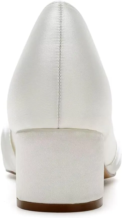 Low Heel Wedding Shoes - Closed Toe Block Heel Bridal Shoes for Women