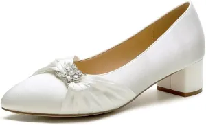 Low Heel Wedding Shoes - Closed Toe Block Heel Bridal Shoes for Women
