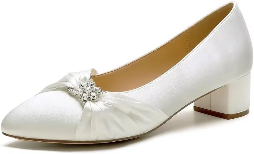 Low Heel Wedding Shoes - Closed Toe Block Heel Bridal Shoes for Women