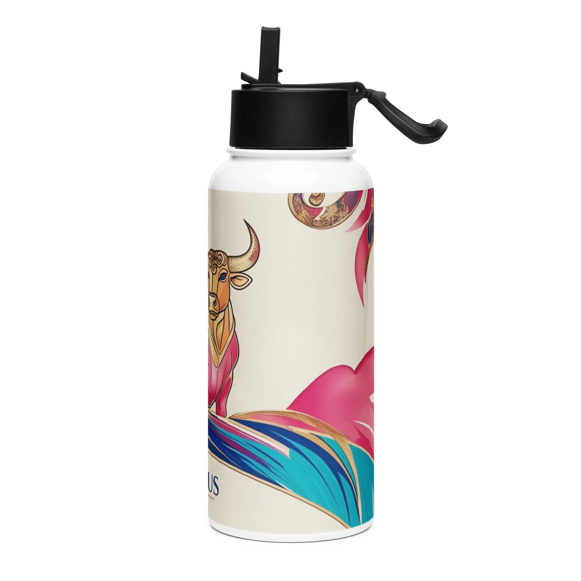 Lucky Charm Taurus Stainless steel water bottle with a straw lid 32 oz