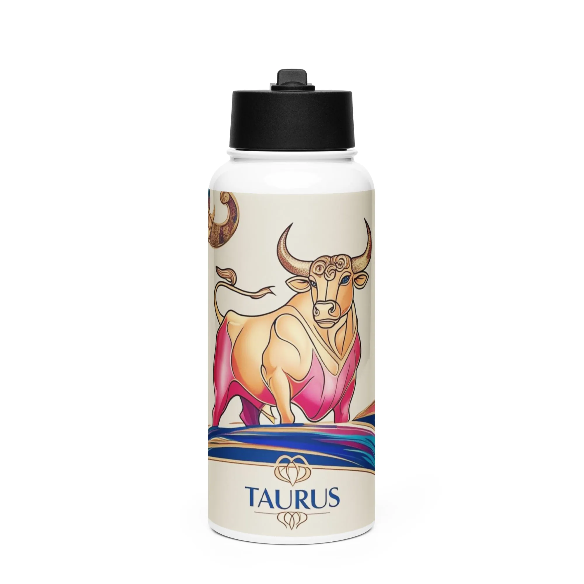 Lucky Charm Taurus Stainless steel water bottle with a straw lid 32 oz
