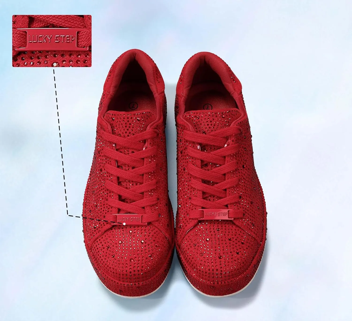 LUCKY STEP Platform Rhinestone Fashion Glitter Sneakers | Sparkly Bling Bedazzled Wedding Bridal Shiny Shoes for Women