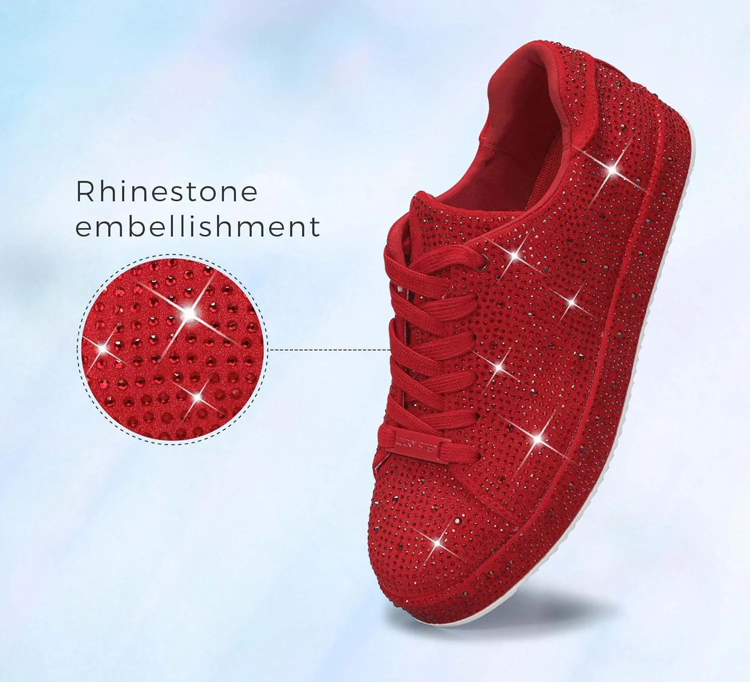 LUCKY STEP Platform Rhinestone Fashion Glitter Sneakers | Sparkly Bling Bedazzled Wedding Bridal Shiny Shoes for Women