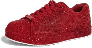 LUCKY STEP Platform Rhinestone Fashion Glitter Sneakers | Sparkly Bling Bedazzled Wedding Bridal Shiny Shoes for Women