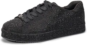 LUCKY STEP Platform Rhinestone Fashion Glitter Sneakers | Sparkly Bling Bedazzled Wedding Bridal Shiny Shoes for Women
