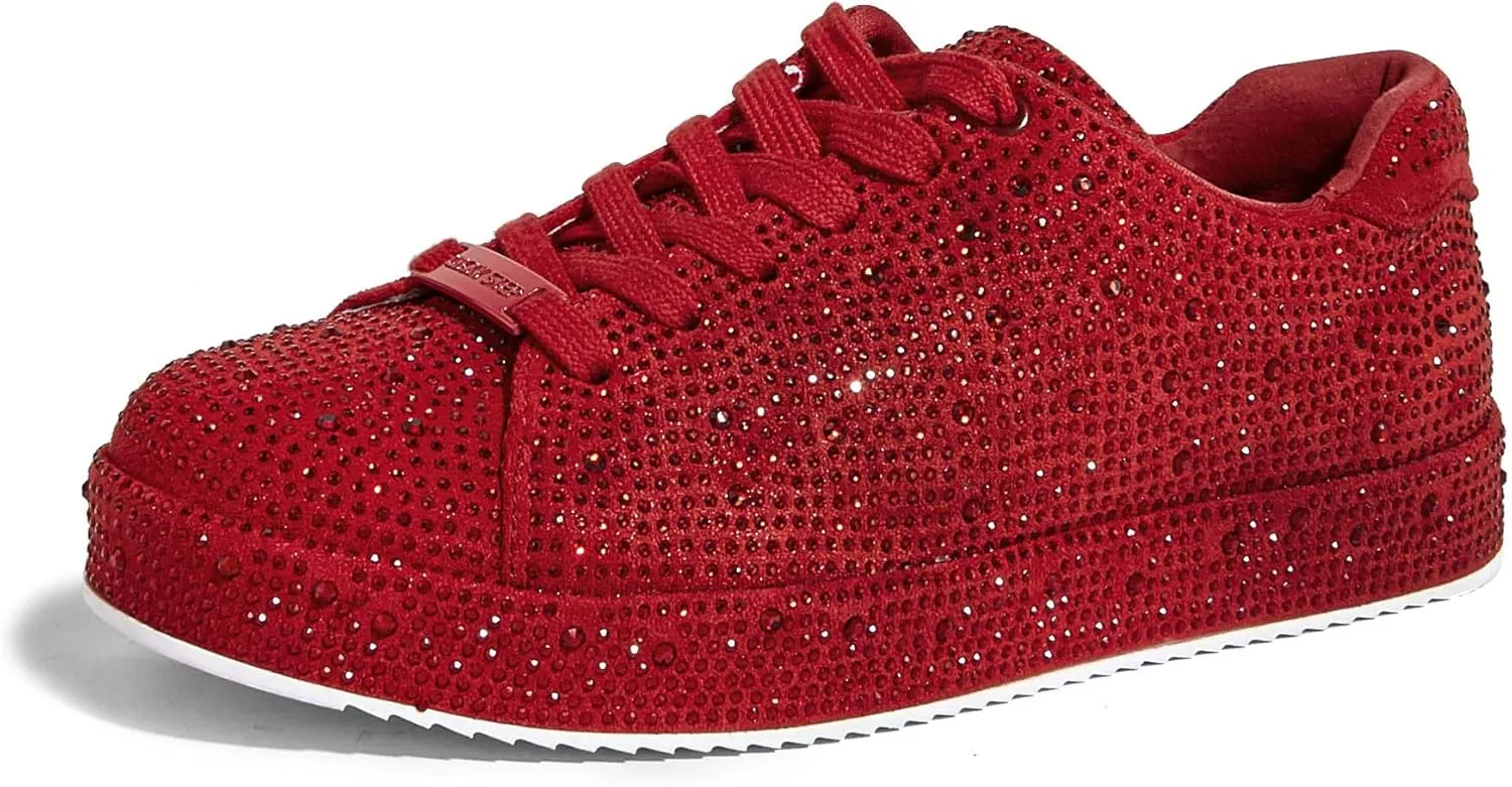 LUCKY STEP Platform Rhinestone Fashion Glitter Sneakers | Sparkly Bling Bedazzled Wedding Bridal Shiny Shoes for Women