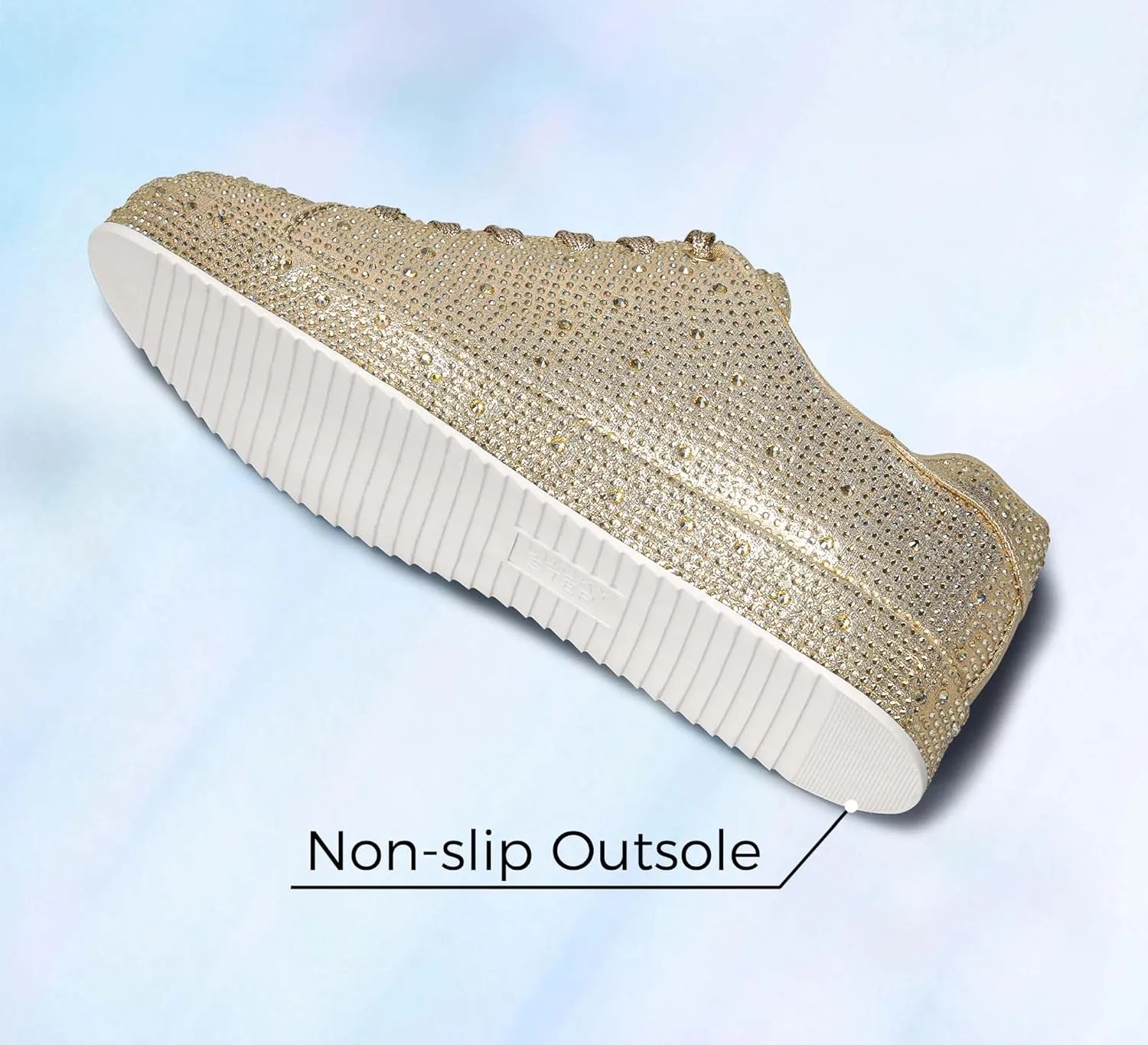 LUCKY STEP Platform Rhinestone Fashion Glitter Sneakers | Sparkly Bling Bedazzled Wedding Bridal Shiny Shoes for Women