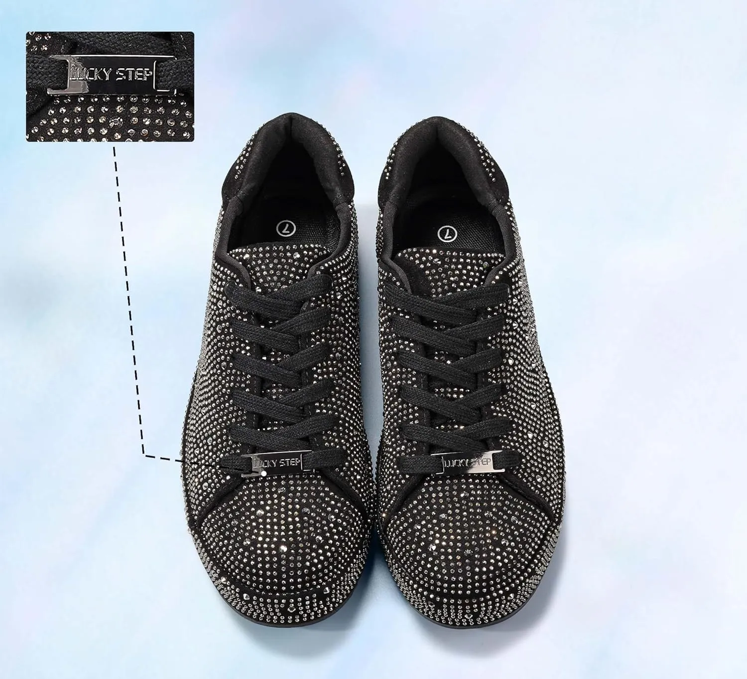 LUCKY STEP Platform Rhinestone Fashion Glitter Sneakers | Sparkly Bling Bedazzled Wedding Bridal Shiny Shoes for Women